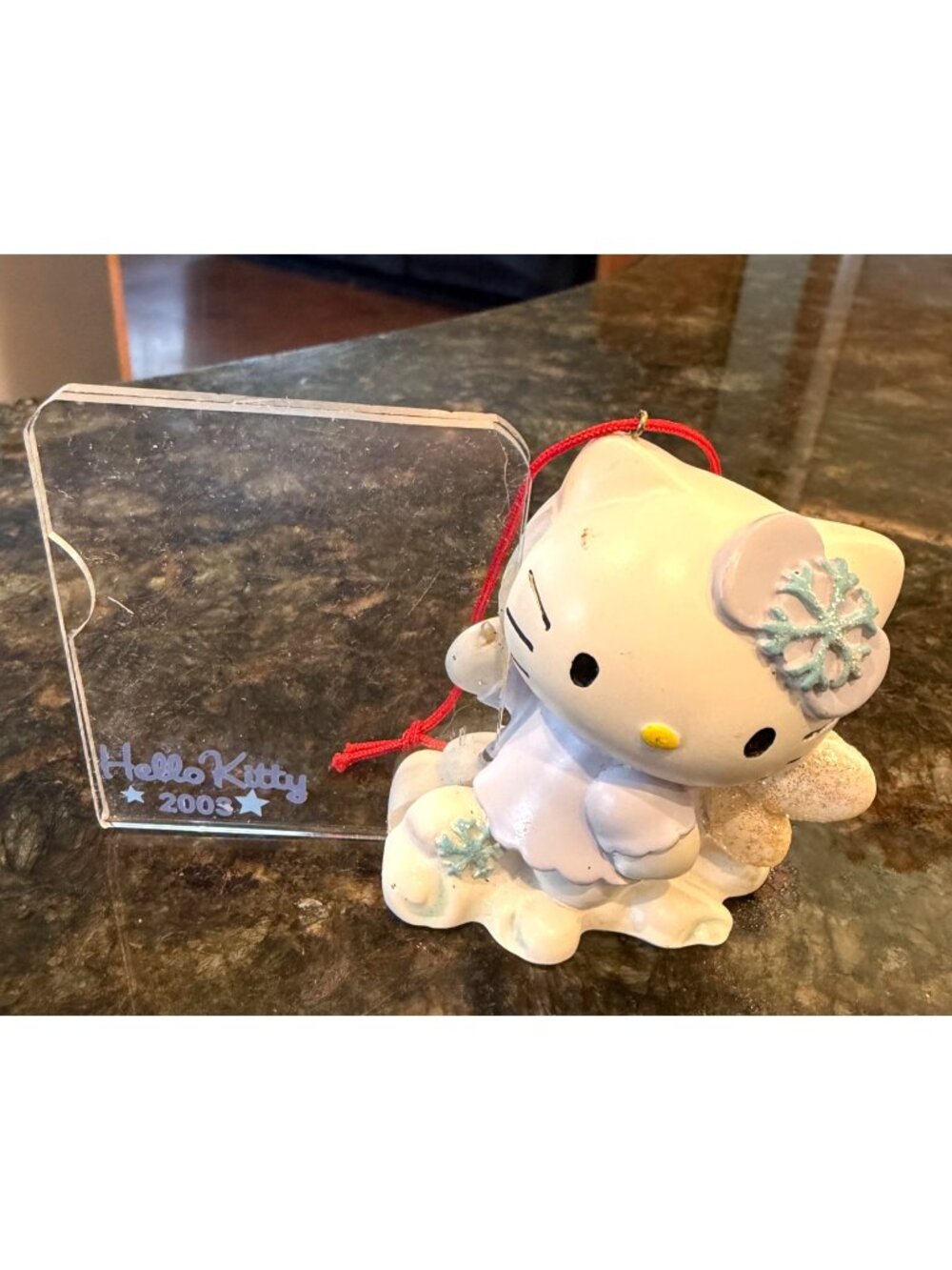 Vintage Hello Kitty Angel Figurine 2003 Christmas Ornament Snowflakes Glitter